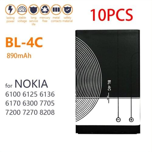 10PCS BL-4C BL 4C High Capacity 890mAh Lithium Battery BL4C Replacement Batteries For Nokia 6100 6125 6260 6300 6301 6136S 7705