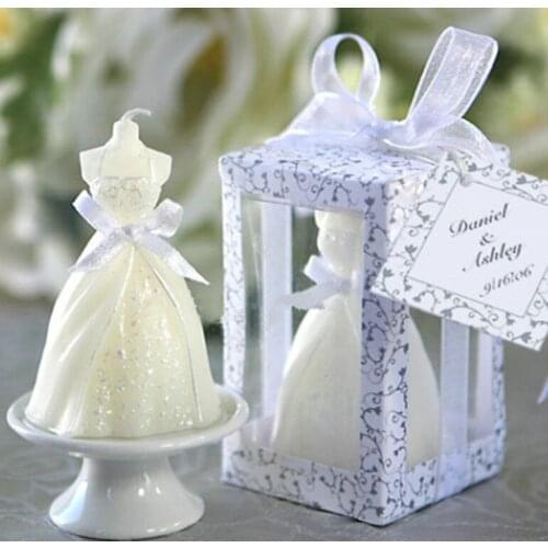 200pcs Elegant white bride dress wedding candle wedding gifts favors for wedding party decorations supplies free shipping