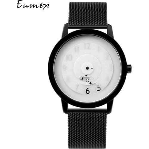 2019 Enmex creative style steel band wristwatch focal point special design Hidden numbers fashion men casual quartz watch