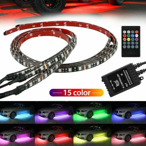 4pcs 48 LED RGB Neon Light Strip Kit Tube Underglow Underbody System Lamp With Remote Control Car Under Automobile Chassis Light
