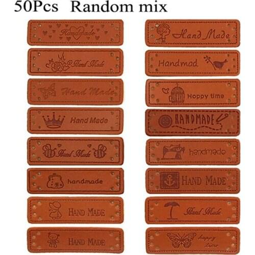50Pcs 1.5*5cm Handmade Tags Handmade Faux Leather Knitting Label For Clothes Handmade With Love PU Label For Bag Sew Accessories