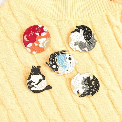 Cartoon Couple Black And White Day And Enamel Pin Brooch Denim Jeans shirts bags Celebrated fashion Jewelry Gift for Friends
