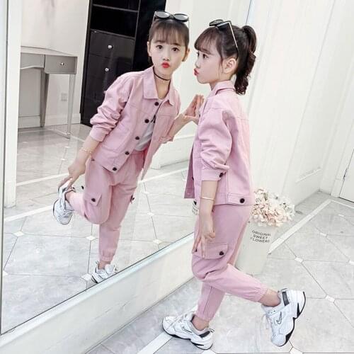Kids Girls Clothing Sets New Baby Girl Single Breasted Coat+Trousers 2Pcs Spring Autumn Children Clothes Suits Size For 3T-12Yrs