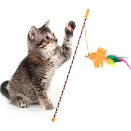 Plastic Cat Toy Pet Kitten Teaser Fake Feather Funny Training Cat Wand Interactive Cat Toys for Cats