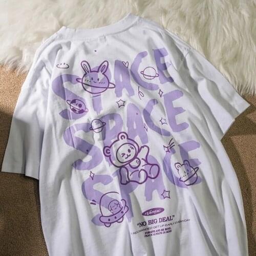 Tshirt Harajuku Letter Short Sleeve Student Cartoon Printed T Shirt Streetwear Black White Casual T-shirt Clothing Summer