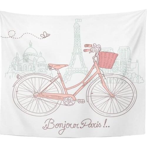 Tapestry Pink Bicycle Riding Bike in Romantic from Paris Girly Tapestries Wall Hanging for Living Room Bedroom Dorm