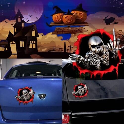 Halloween reflective horror skull car sticker metal skull skull hole bullet skull personality peep sticker sticker L0W9