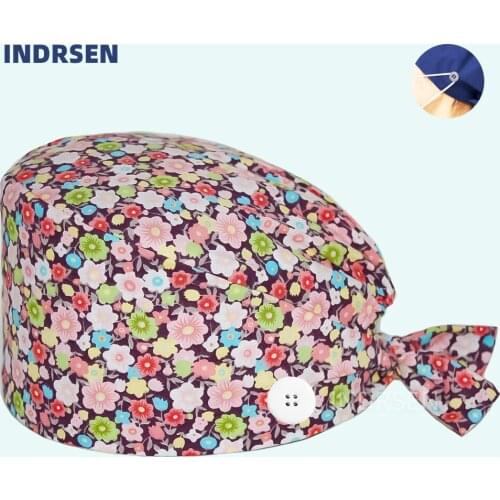 Unisex Surgicals Cap Cotton Nurse Dcotors Working Hat Printed Adjustable Washable Scrub Caps Wholesale