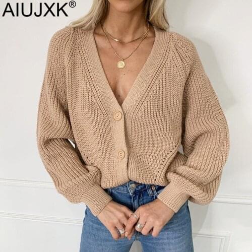 AIUJXK Autumn Winter Cardigans Women 2020 Fashion Knitted Sweaters Female Loose Casual V Neck Knit Button Up Top Cardigan Coat