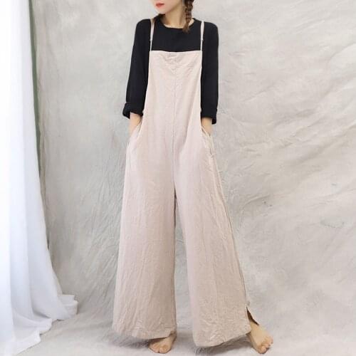 Jumpsuit High Waist Loose Long Pants 2021 Spring Summer Cotton And Linen Retro Overalls Female Japanese Casual Breathable