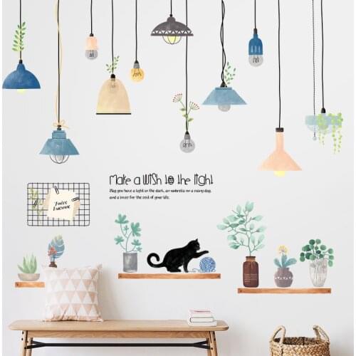 Potted Plant Wall Stickers Light Home Decor Cats Wall Decals for Kids Room Living Room Bedroom DIY Art Vinyl Home Decoration