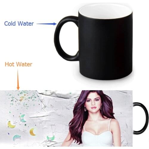 Selena Gomez Mugs Heat Changing Color Tea Mug Transforming Black Magic Magic Coffee Mug For Friend Gift 350ml