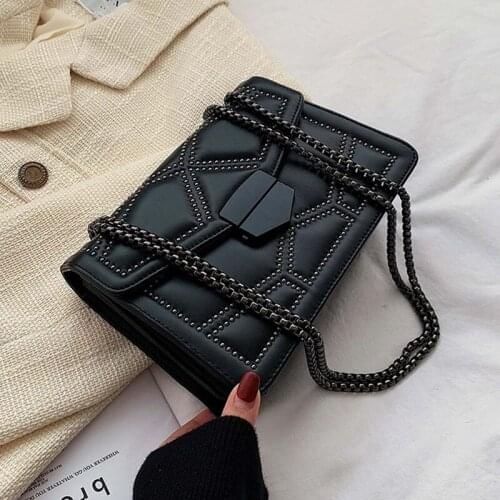HISUELY rivets Fashion Square Bag Womens Designer Handbag 2021 High-quality PU Leather Chain Mobile Phone Shoulder bag Bolsa Q4