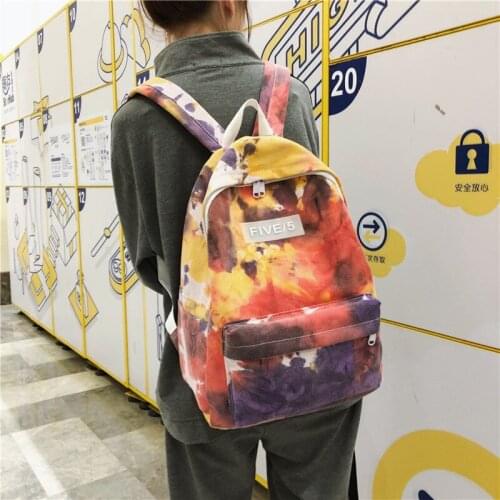 Fashion Ins Canvas Student Backpack Large-capacity Mori Vintage Backpack Trendy Tie-dye Fashion Backpack