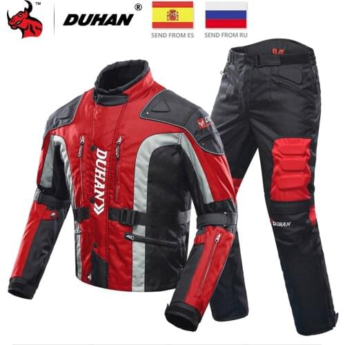 DUHAN Autumn Winter Cold-proof Motorcycle Jacket Moto+Protector Motorcycle Pants Moto Suit Touring Clothing Protective Gear Set