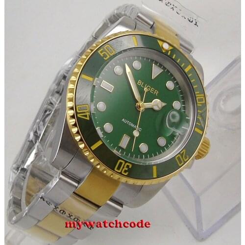 40mm Bliger green dial ceramic bezel date automatic movement mens watch B285