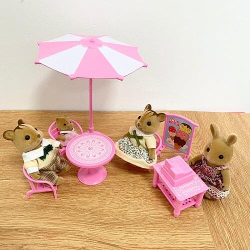 Outdoor Cafe 1/12 DIY Forest Animal Family outdoor cafe Set Bear Rabbit Role play for kids Birthday Gift For Girls
