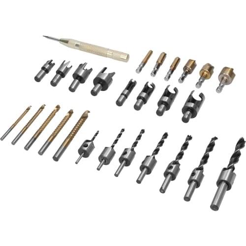 29PCS Woodworking DIY Bits Set Chamfer Drilling Tool Round Shank Countersink Drill Bit Wood Plug Cutters Round Shank