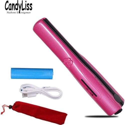 New 2 in 1 Cordless Mini Straightener USB Rechargeable Hair Curling Iron Straighter Tools LED Hair Curler Wand