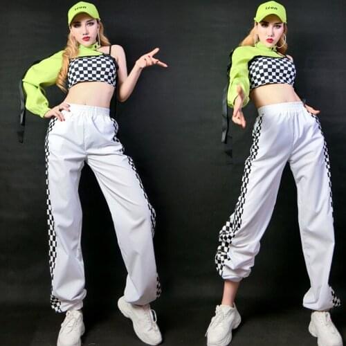 New Hip Hop Clothes Women Street Jazz Performance Costume Nightclub DJ Rave Outfit Single Sleeve Tops Side Zipper Pants DNV13852