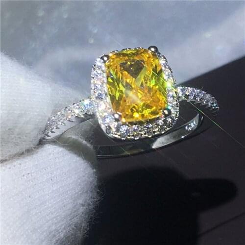 New Fashion ring cushion cut Gold 5A Zircon Crystal Silver color Engagement wedding band rings for women Festival Gift