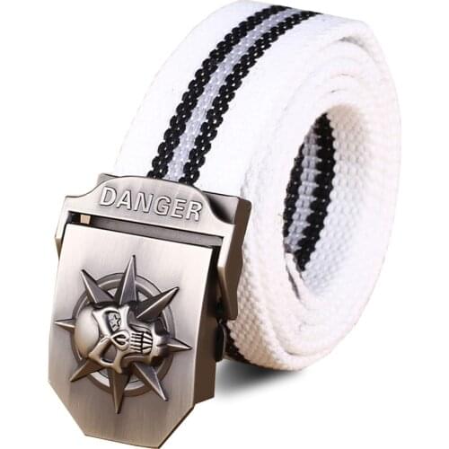 New Men & Women High Quality Belt 3D Skull Automatic Buckle Canvas Jeans Belt military Fans Tactical Equipment 120cm