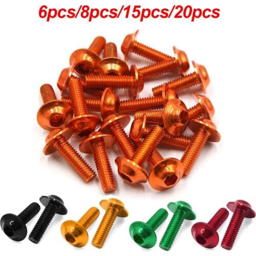 6pcs/8pcs/15pcs/20pcs M6 x 20mm Orange Hexagon License Plates Fairing Bolts Screw for Motorcycle
