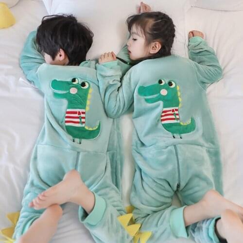 2021 Autumn And Winter Childrens Flannel Cartoon One-Piece Pajamas Home Service Boys And Girls Sleeping Bags