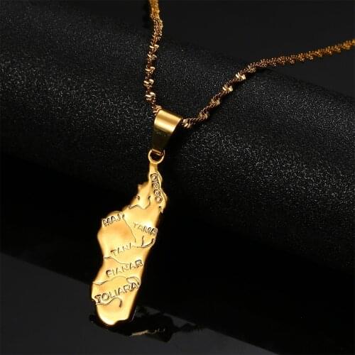 Gold Color Madagascar Map Pendant Necklace African Malagasy Map Chsin Jewelry