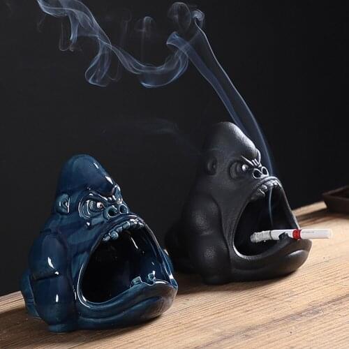 Creative Cartoon Animal Ceramic Ashtray Orangutan Large Capacity Anti Fly Ash Car Ashtray Living Room Office Decoration Gift