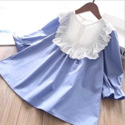 Girl princess dress wholesale baby blue lace long sleeve dresses children clothes