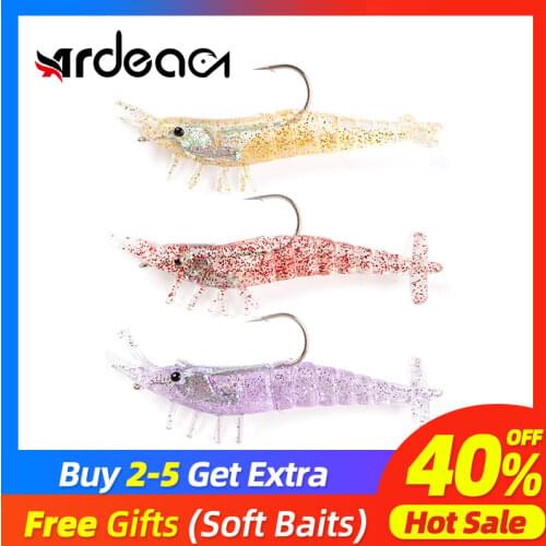 Ardea Shrimp Lure 3pcs 90mm 10g Silicone Soft Transparent Shining Fake Artificial Bait With Hook Jigging Slow Fishing Tackle