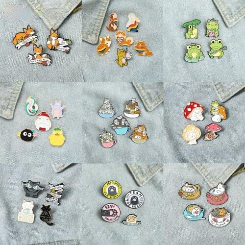 3-6pcs/set Cat Mom Enamel Pin Custom Puppy Fox Frog Bear Bunny Brooch Lapel Pin Cute Animal Party Badge Jewelry Brooch Gift
