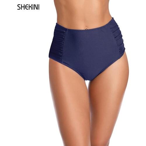 SHEKINI Womens Retro High Waisted Swim Bikini Bottom Ruched Side Swim Short Swimsuit Briefs Swimwear Panties Beachwear Tankini