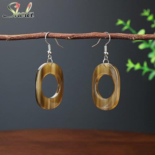 SHELA Acrylic Resin Acetic Acid Drop Earrings Geometric Brown Bohemian Boho Vintage Unique Fashion Jewelry Dangle Pendientes