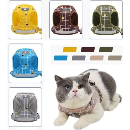 Cat Harness Vest Small Medium Dogs Cats Mesh Vest Reflective Cute Harnesses With Walking Lead Leash For Kitten Cat Supplies