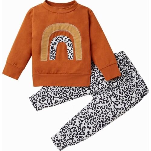 Sweet 0-24M Infant Baby Girl Clothing Rainbow Print Long Sleeve Sweatshirt+Leopard Print Harem Pants Autumn 2pcs Outfits