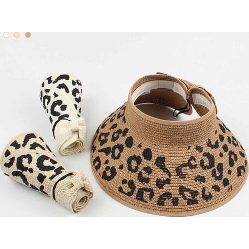 Travel Foldable Sun Hat Leopard Print Empty Top Hat Summer Sunscreen Sunhats UPF 50+ For Seaside Vacation Beach Caps A40