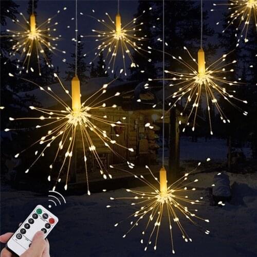 Outdoor 200LED Firework Fairy String Lights 8 Modes Explosion Star Copper Wire Christmas Garland Lights For Garden Holiday Decor