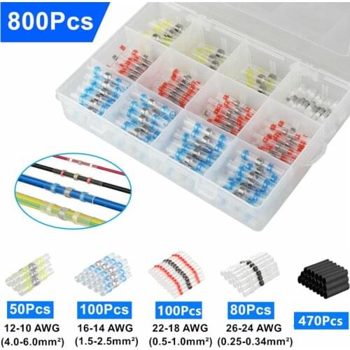 800PCS Heat Shrink Solder Sleeve Seal Electrical Waterproof Insulated Wire Connectors Butt Terminals & Fast connect Shrink Tube