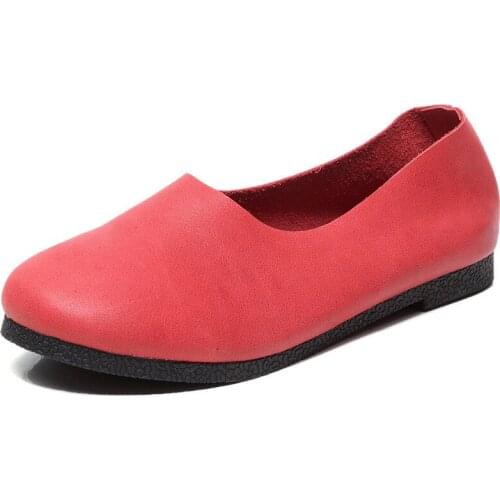 Womens Flat Shoes Genuine Leather Handmade Women Shoes Slip on Loafers Flat Heel Ladies Mouth Casual Shoes Zapatos Muje