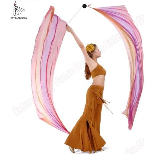 Women Bellydance Silk Veils Hand Props Poi Stage Performance Multicolor 2 Pieces Thrown Hand Scarf Shawl Veils Accessories