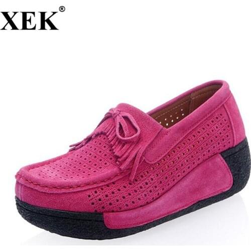 2017 Women Flats New Platform Loafers Ladies Elegant Moccasins Tassels Shoes Woman comfortable Slip On Casual Hollow Shoes XC15