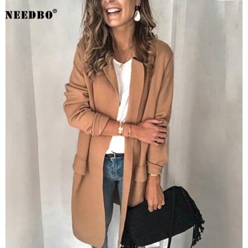NEEDBO Fashion Solid Color Lapel Long Sleeve Business Women Blazer Coat Suit Jacket Female Outerwear Suits Coat Office Ladies