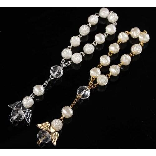 10Pcs Ivory Color Bracelet Baptism Favors with Angels Mini Rosaries Acrylic Beads Bracelet Christening Communion Finger Rosari
