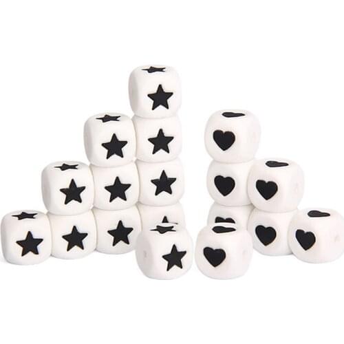10pcs Star Heart Letter Silicone Beads BPA Free 12mm Cube Teething Bead for DIY Baby Bracelet Necklace Teether Pacifier Clips