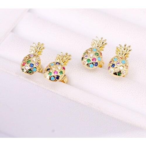 3Pairs, Rainbow Crystal Zirconia Pineapple Shape Micro Pave CZ New Gold Filled Colorful Stud Earring