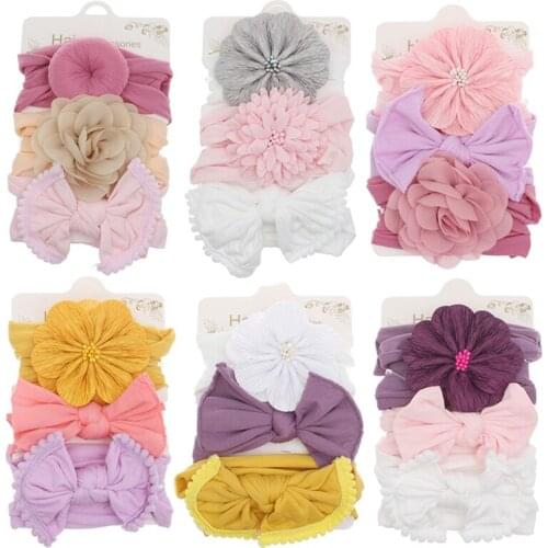 3 Pcs/Set Baby Hair Accessories Soft Nylon Kids Headbands Hairband For Girls Bows Flower Newborn Infant Turban Baby Headband