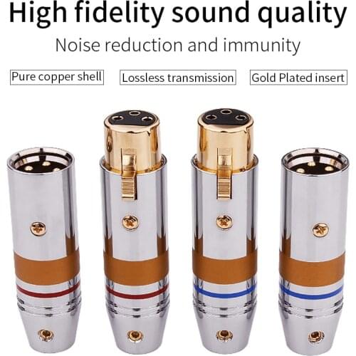 4PCS High Quality YYAUDIO 2PCS Male +2PCS Fmale Pure copper Gold Plated Balance Audio Plug XLR Male Female Connector HIFI