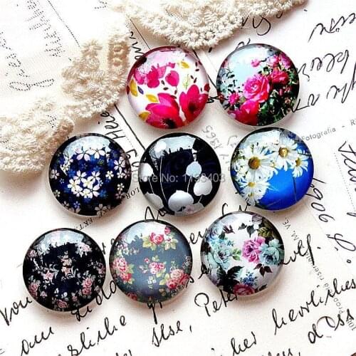 20mm 25mm 30mm ) 40pcs mixed Handmade Round Glass Beads-Image Glass Cabochon-( Flowers)-(HPGC-MIXSS-B11)